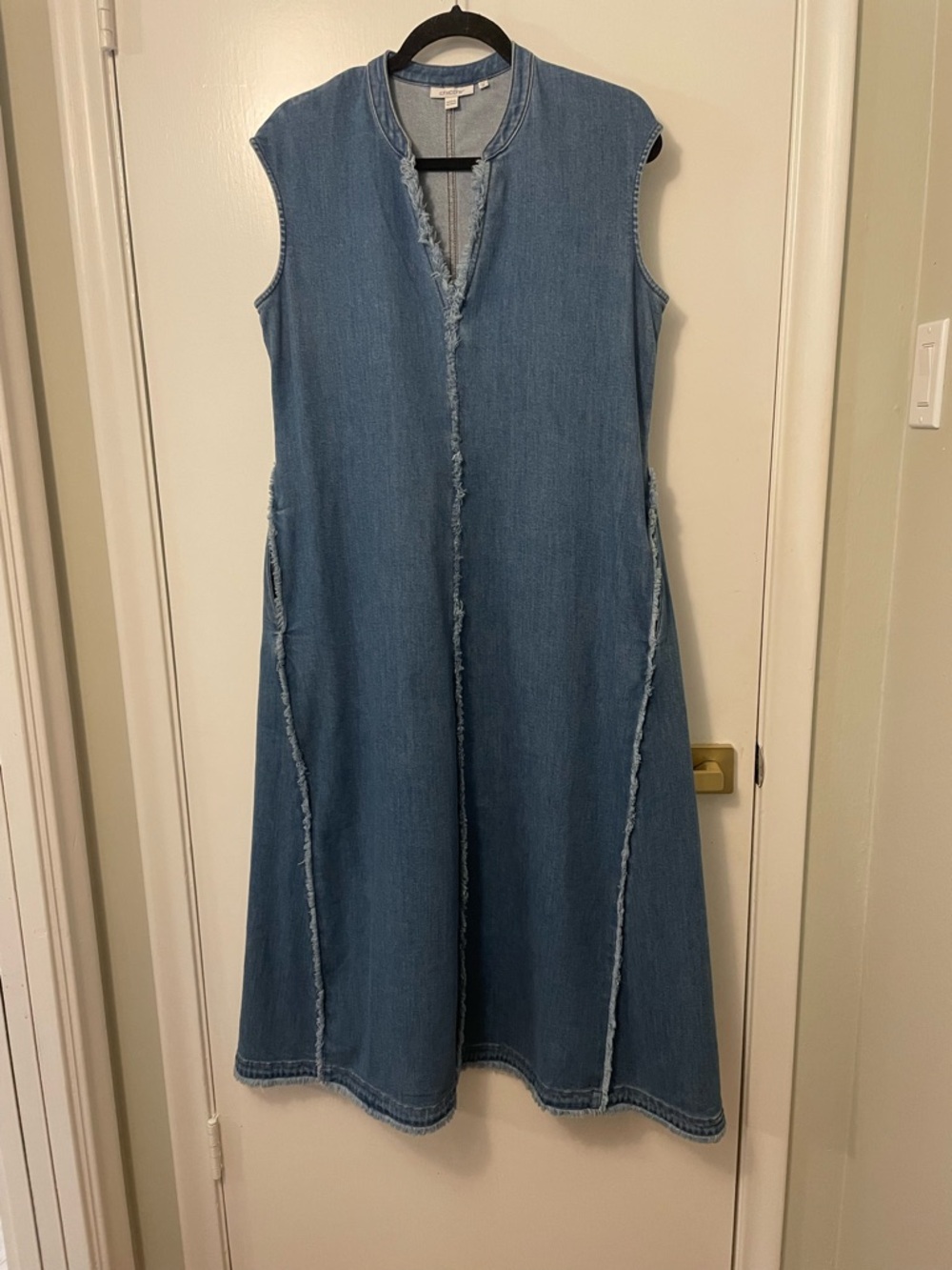 Chico's Sleeveless Denim Midi Dress in Blue